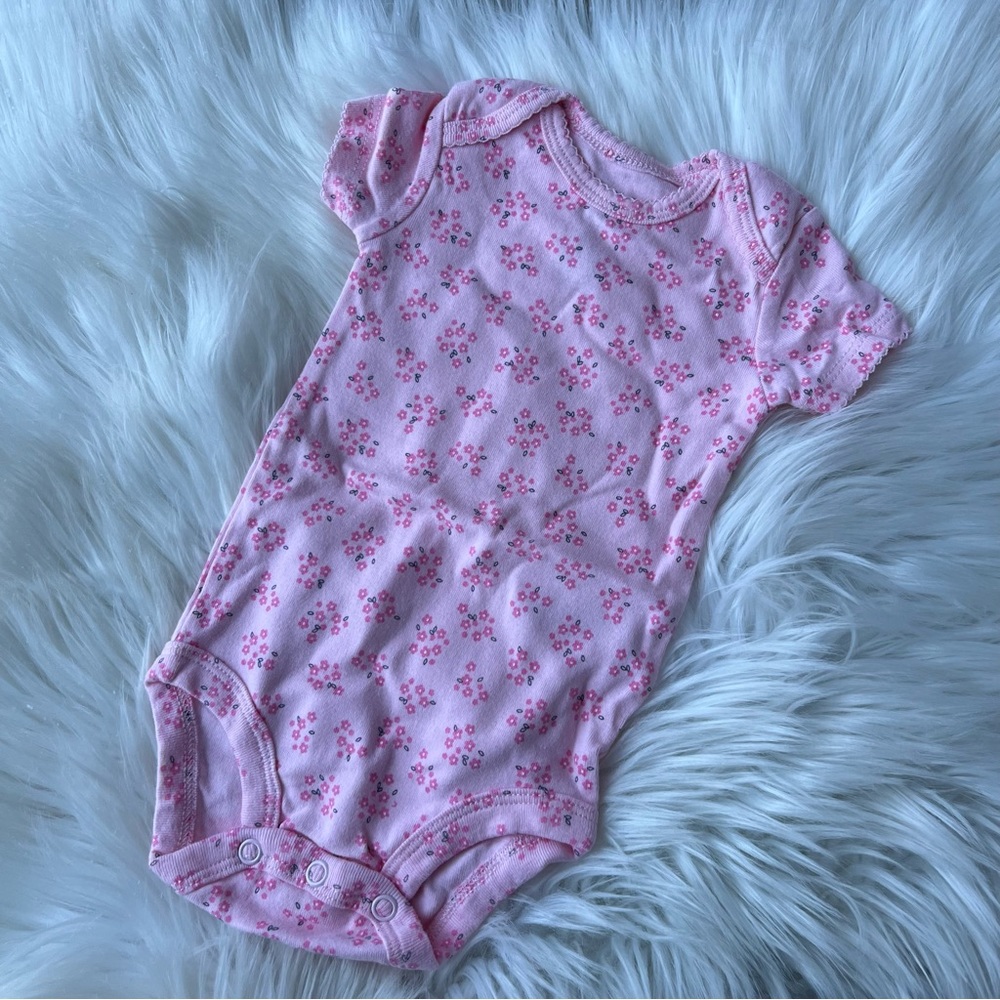 Carter’s Child of Mine Baby Pink Floral Print Short Sleeve One Piece Bodysuit